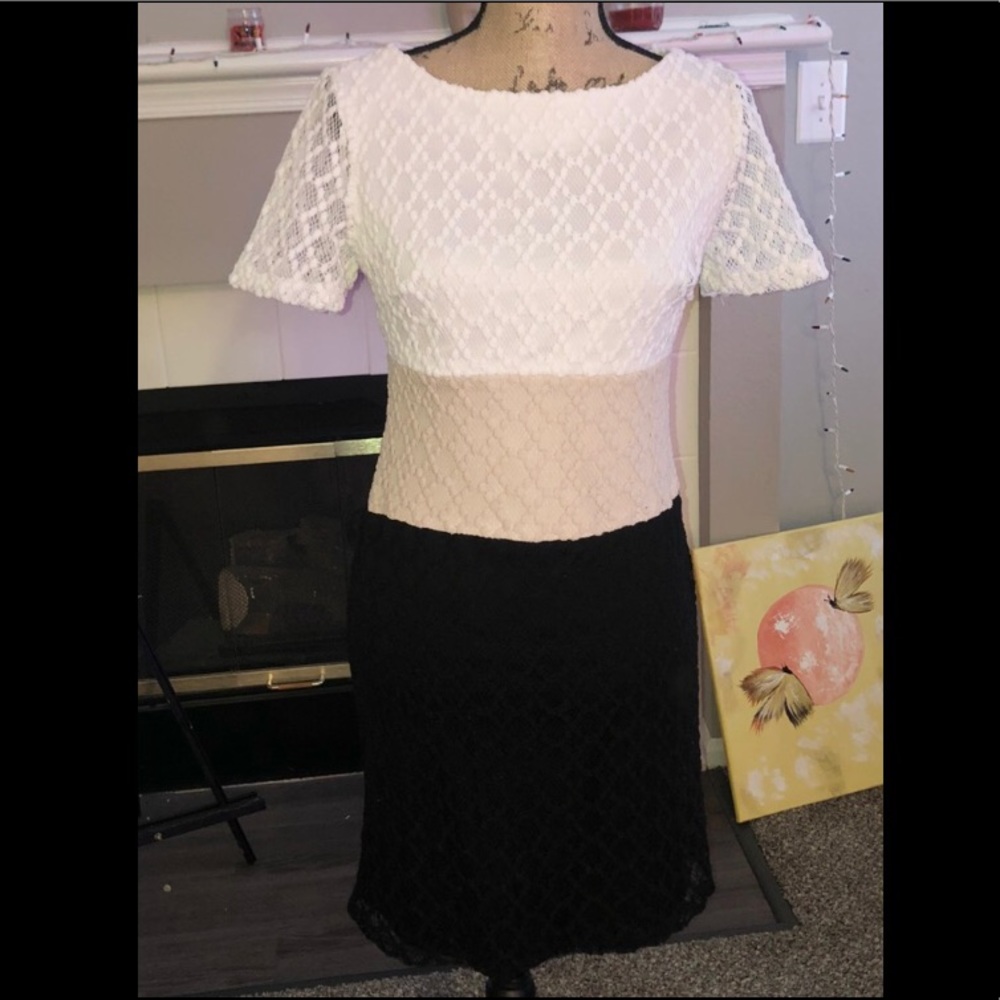 White, beige and black mesh dress